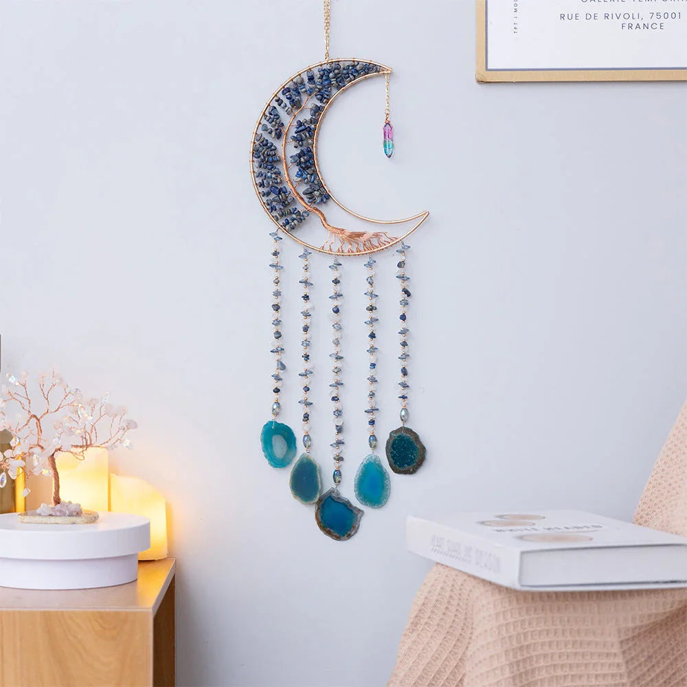 Mesmerising Moon Agate Crystal Pendant Dream Catcher with a stunning array of colourful agate crystals