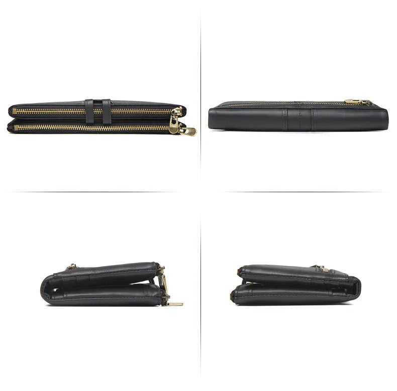 Trendha Premium Cowhide Leather Wallet with Multiple Card Slots and Secure Zipper Compartment