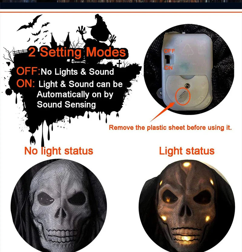 Voice-activated Halloween decoration with ghost-shaped design, lighting, and sound effects