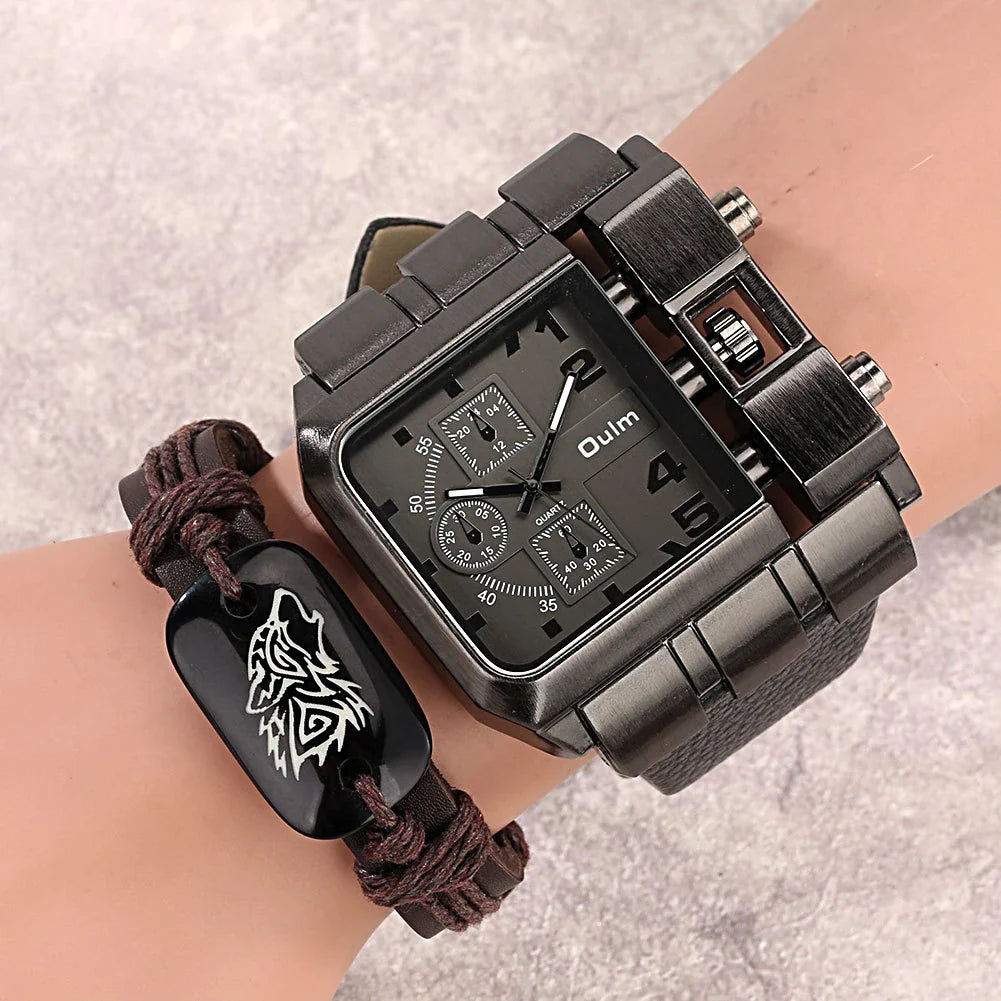 Stylish Gents' Oversized Quartz Watch with Matching Bracelet in various colours