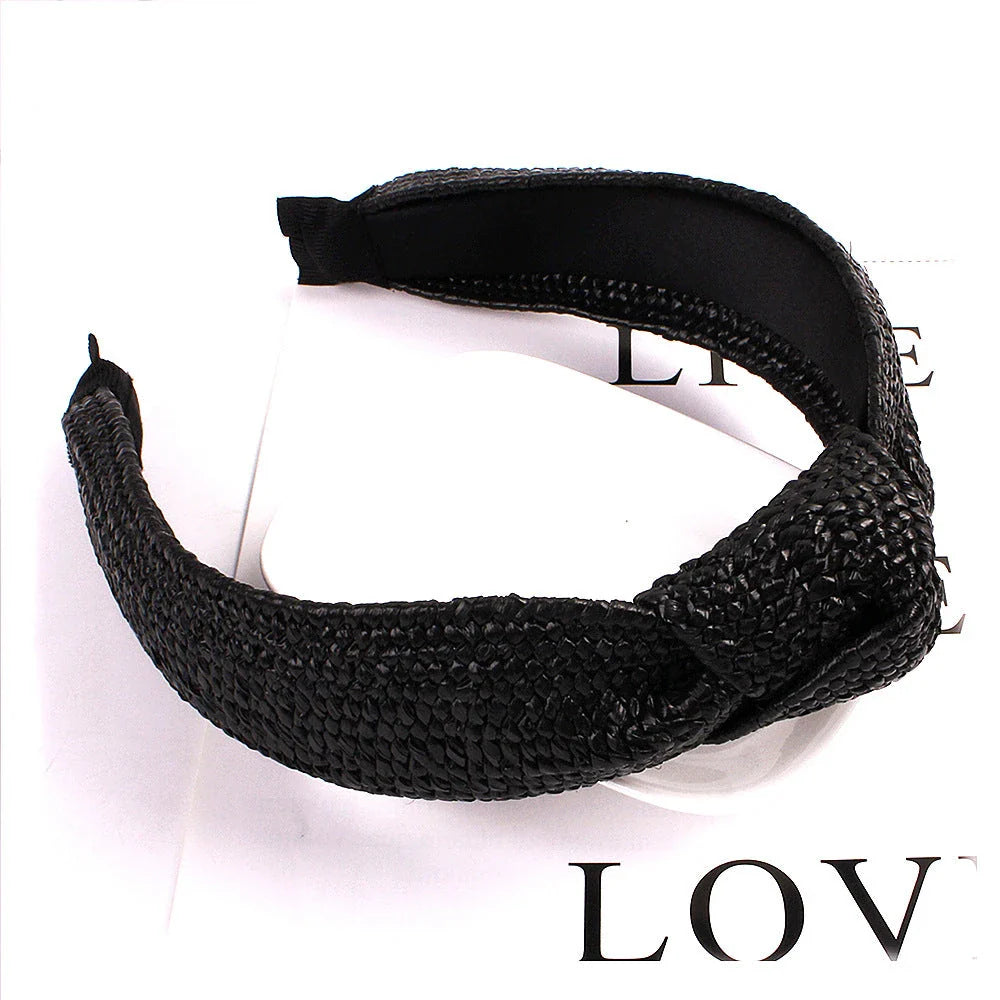 Fashionable solid colour knotted headbands for women, made from high-quality hemp and rubber materials for comfort and style.