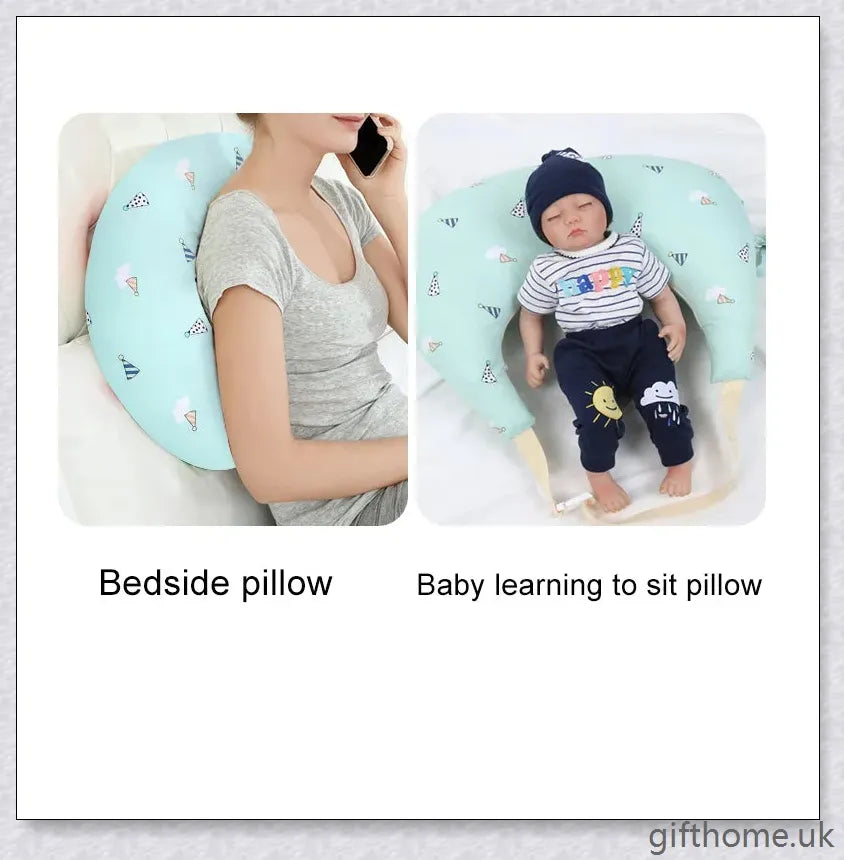 Premium breastfeeding nursing pillow with adjustable buckle, soft cotton fabric, and extra cushioning to support baby's head and prevent reflux.