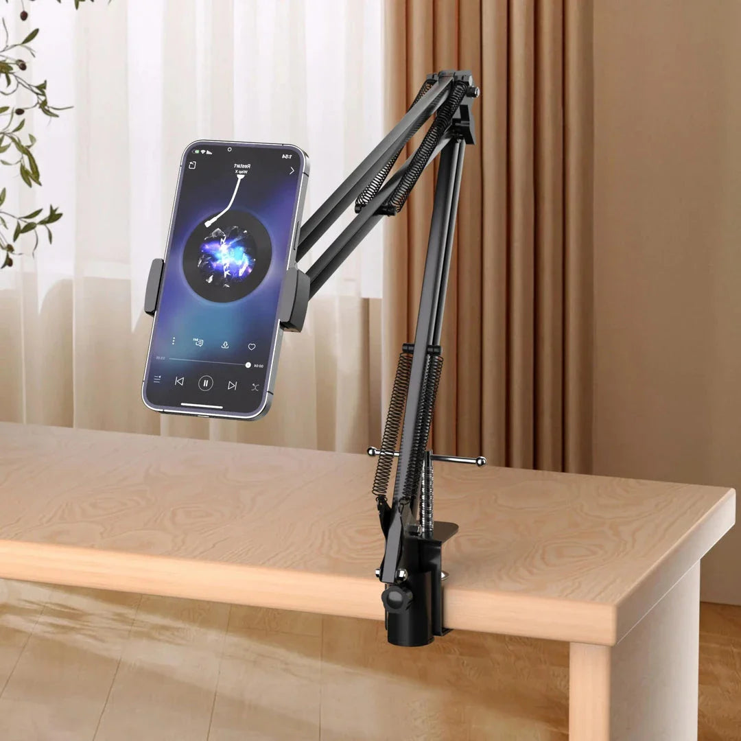 Adjustable 2-in-1 Retractable Phone and Tablet Mount with 360-Degree Rotation and Damage-Free Design