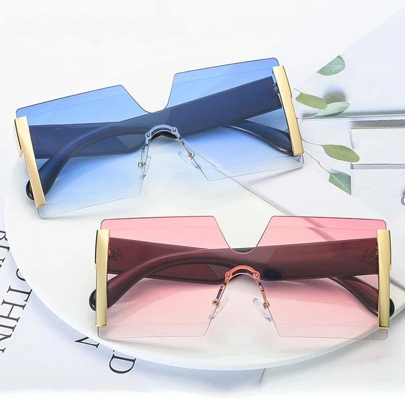 Stylish rimless gradient square sunglasses for women, featuring a bold and versatile design with gradient lenses for enhanced privacy and sun protection.