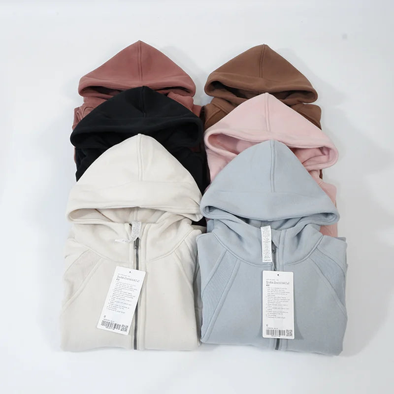 Premium women's sports fleece hoodie with half zip, available in a range of sophisticated colours