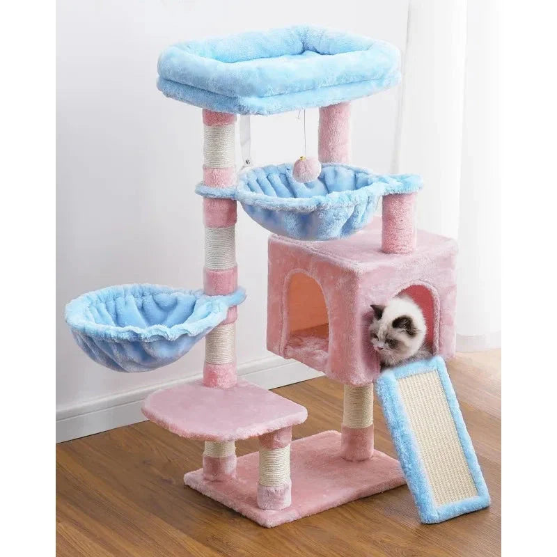 Luxurious Cat Tree Tower with spacious padded bed, cosy hammocks, and sisal-covered scratching posts for indoor cats