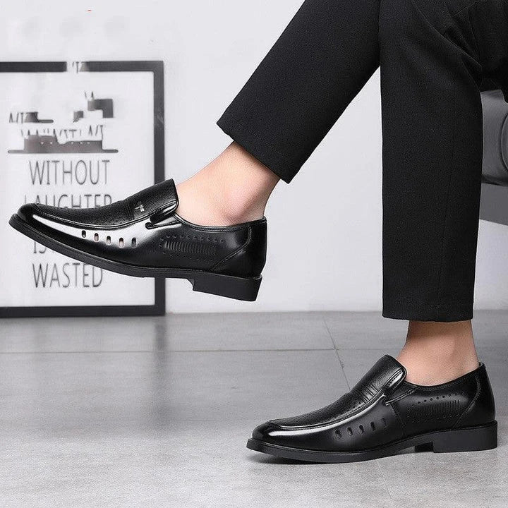 Premium British leather business shoes with ventilated design for superior comfort and breathability