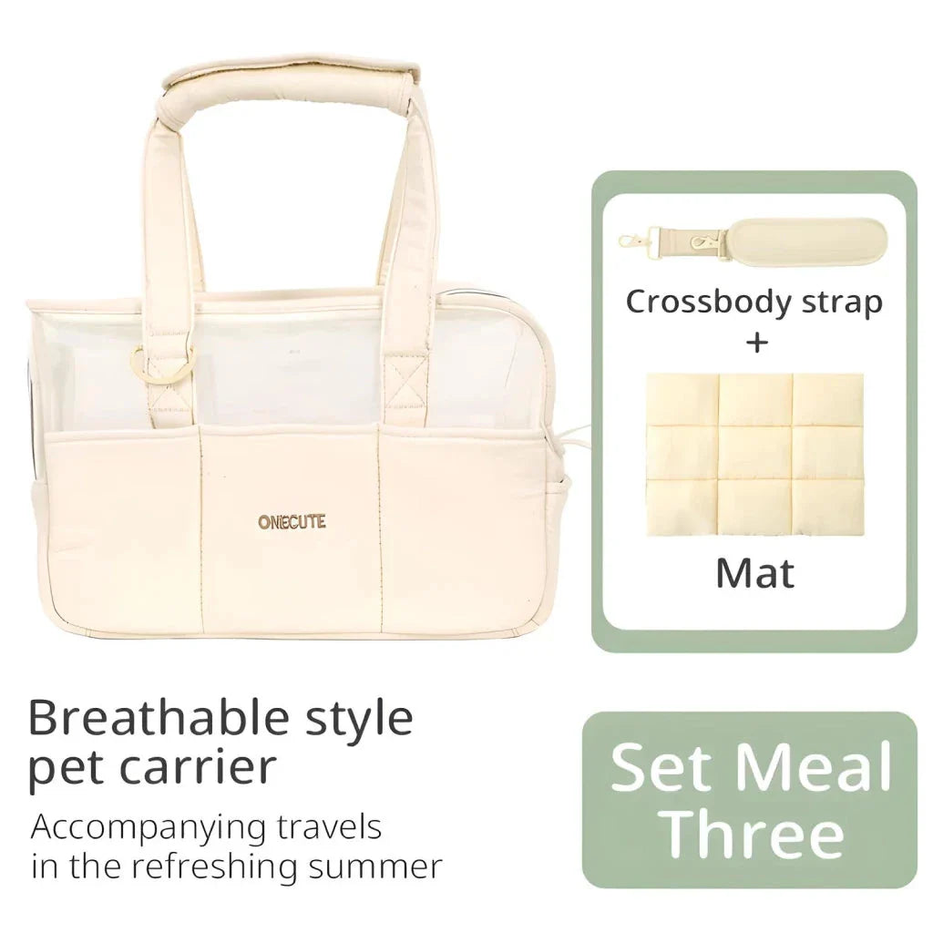 Beige Pet Travel Backpack for Small Dogs with Breathable Cotton Design
