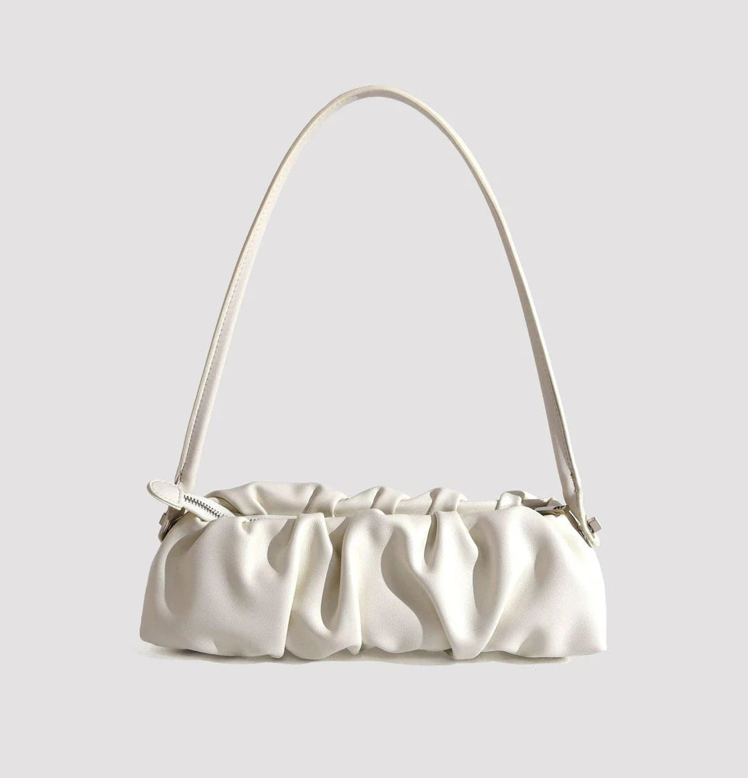 Pleated fashion one-shoulder diagonal handbag in various colours including white, yellow, green, black, and light blue