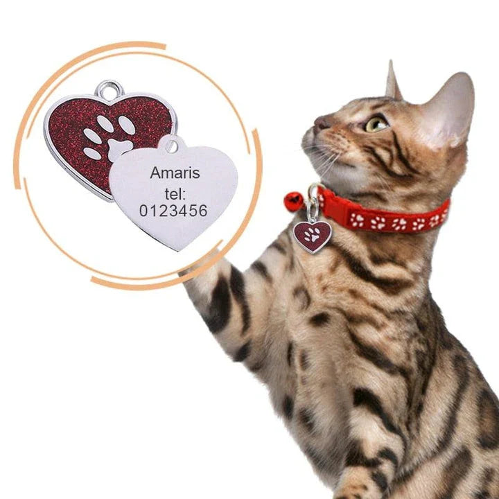 Elegant glittering cat identification tag made of metal with sparkling sequins for a stylish and safe accessory