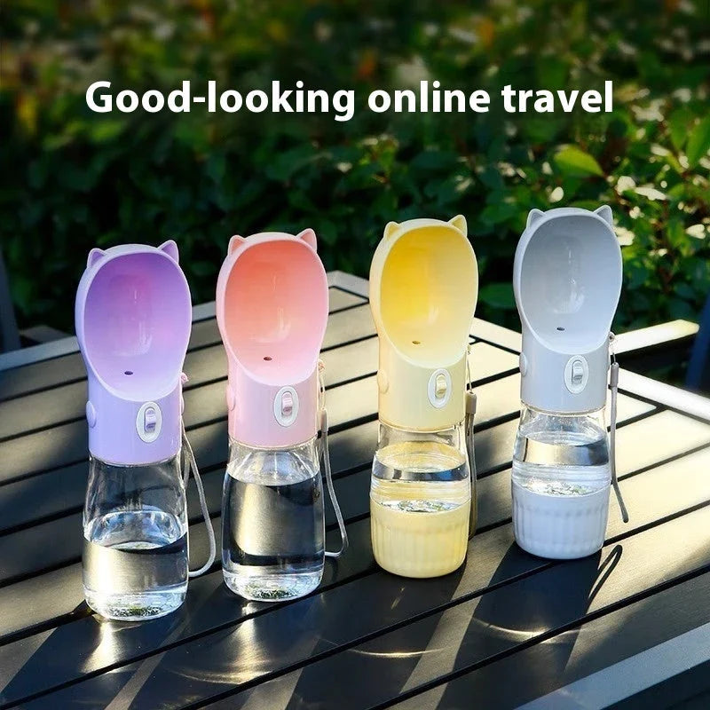 Portable pet drinking cups in various colours and sizes for hydrating your furry friend during outdoor activities