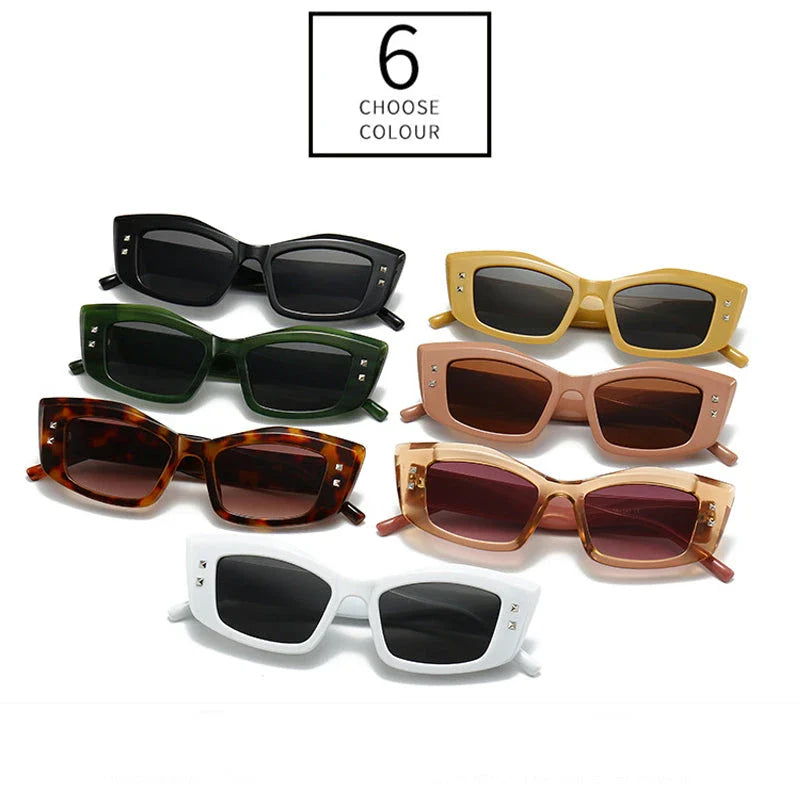 Retro cat eye sunglasses with rivet details, offering a stylish and protective eyewear solution.