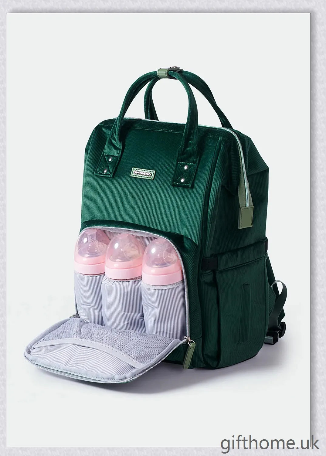 Premium polyester nappy backpack with multiple pockets and adjustable straps, perfect for modern British parents