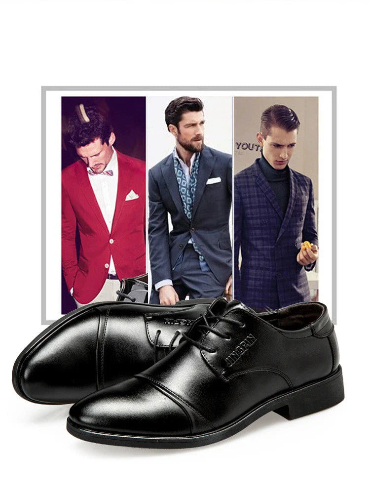 Casual all-match men's business dress shoes made with artificial PU and rubber sole for comfort and style