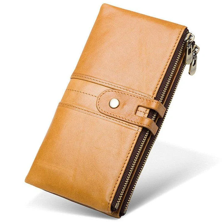 Trendha Premium Cowhide Leather Wallet with Multiple Card Slots and Secure Zipper Compartment