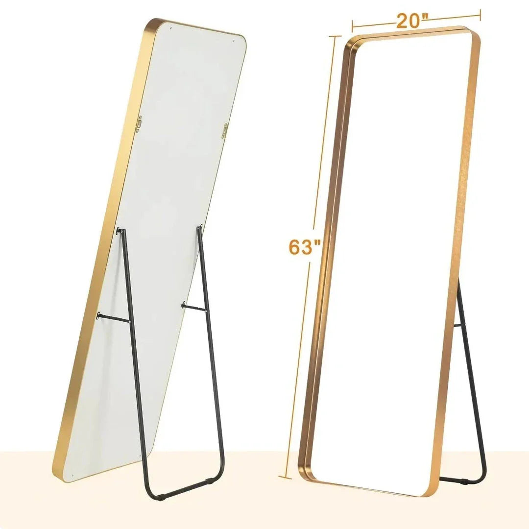 Elegant gold full-length mirror with a slender aluminum alloy frame, perfect for enhancing any living space.