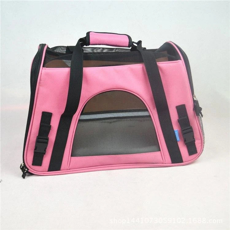 Portable pet carrier bag made of durable nylon with breathable mesh panels for your dog or cat's comfort during travel