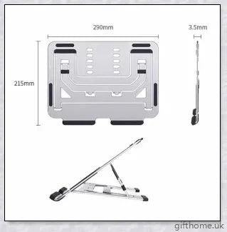 Adjustable aluminium laptop desk holder with cooling support and silicone anti-skid pads for secure placement