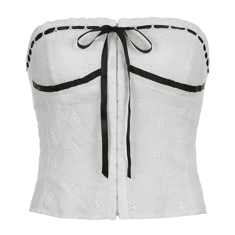 Stylish lace-up tube top in white, featuring a figure-flattering fit and premium cotton construction for a comfortable and fashionable UK look.