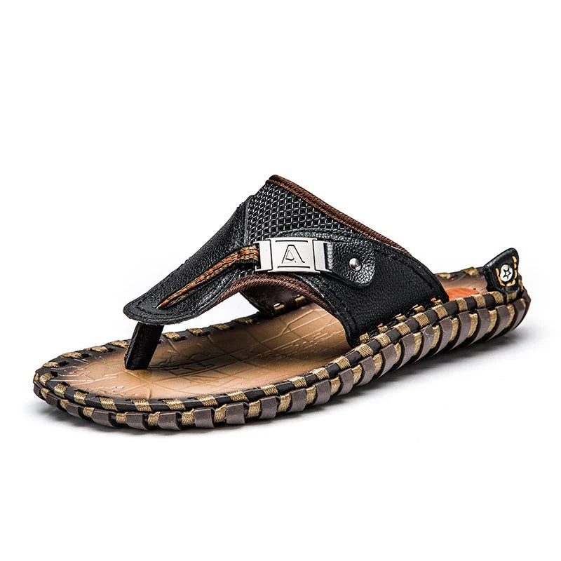 Premium handcrafted men's leather sandals and slippers in black and brown colours