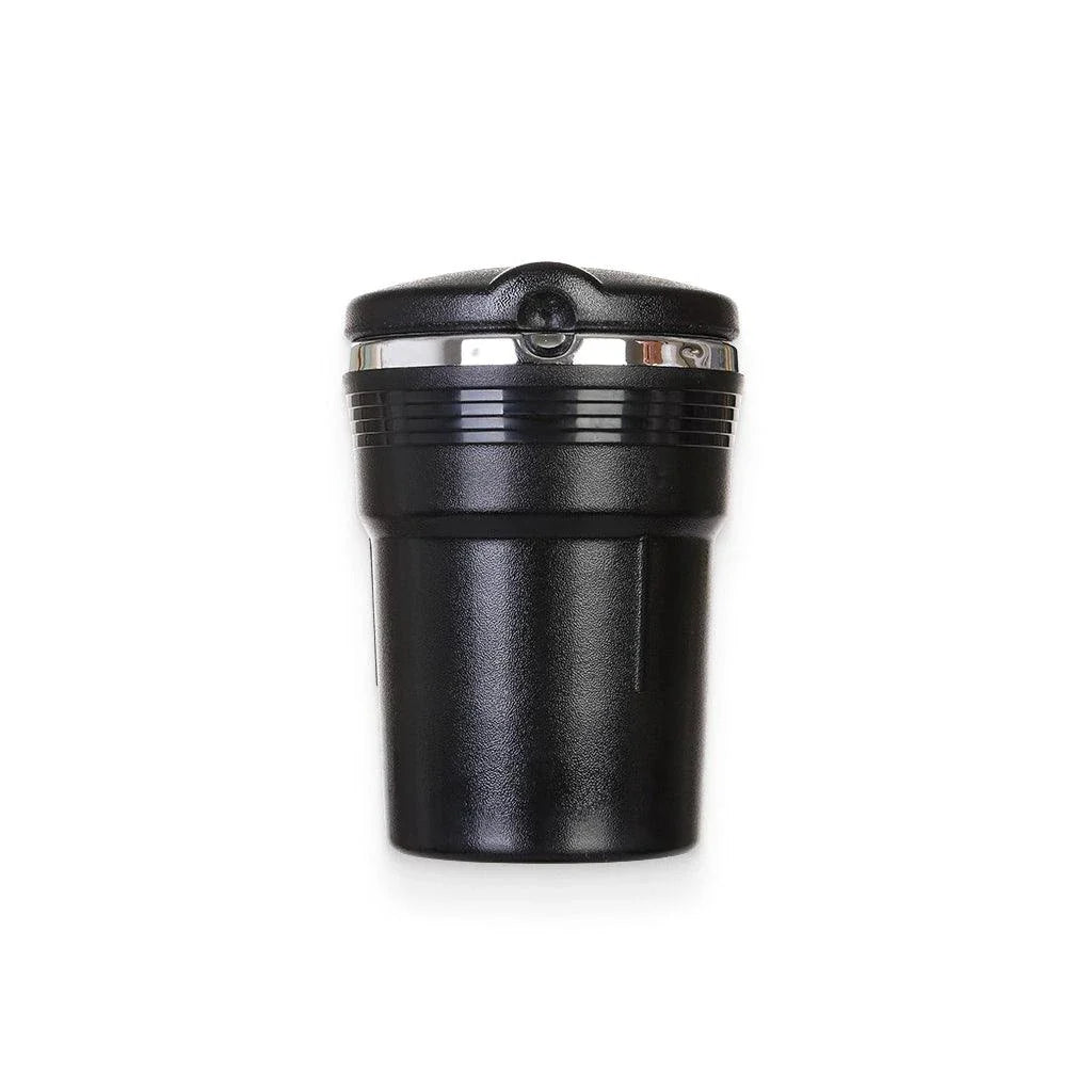 Portable car ashtray with LED light for responsible cigarette disposal while driving