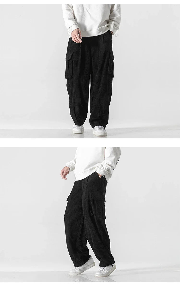 Stylish men's corduroy casual trousers with a relaxed wide-leg silhouette and a variety of classic colour options