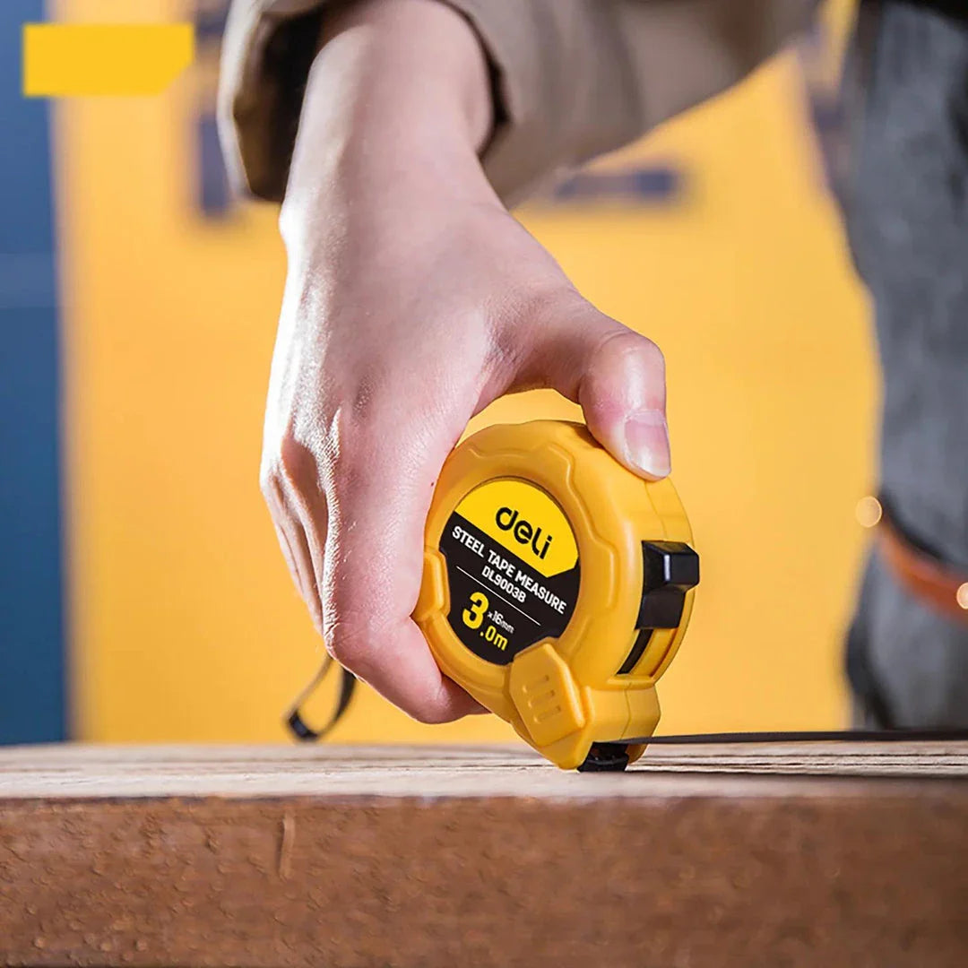 A durable and precise tape measure with a tough ABS case, high-quality steel blade, and innovative features for accurate measurements in any UK project.