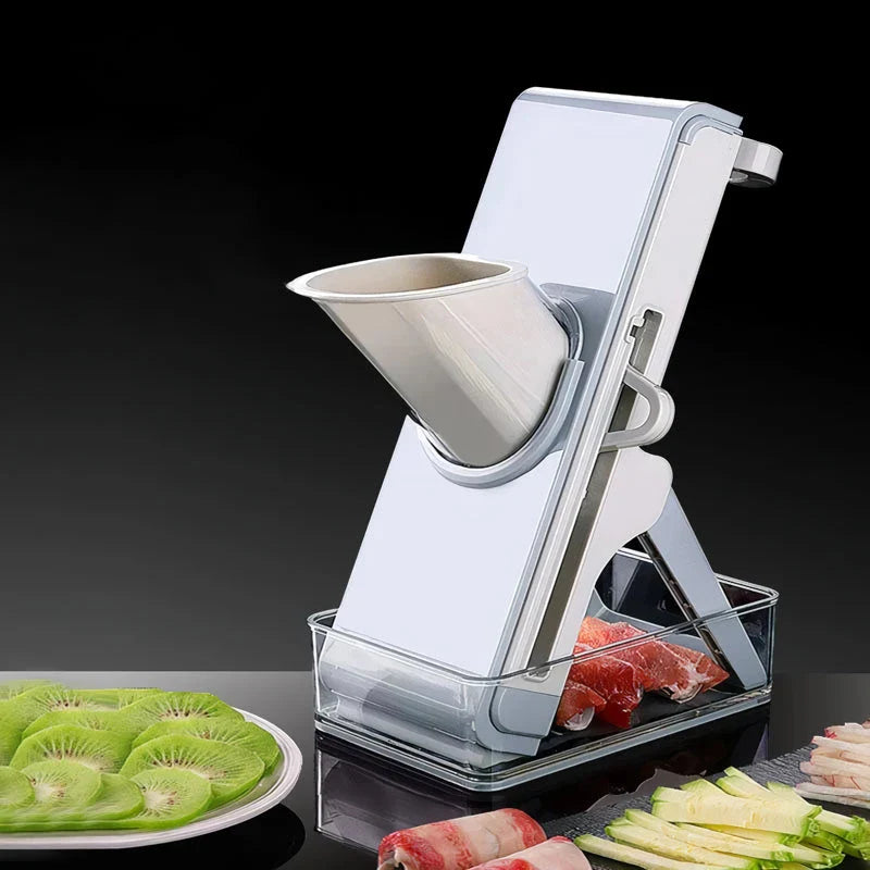 Premium Vegetable Slicer and Chopping Tool with stainless steel blades and plastic body, designed for efficient meal preparation