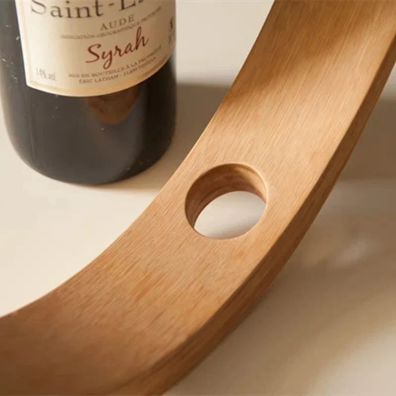 Elegant British-made solid wood wine rack with polished finish, showcasing wine bottles in a modern home setting