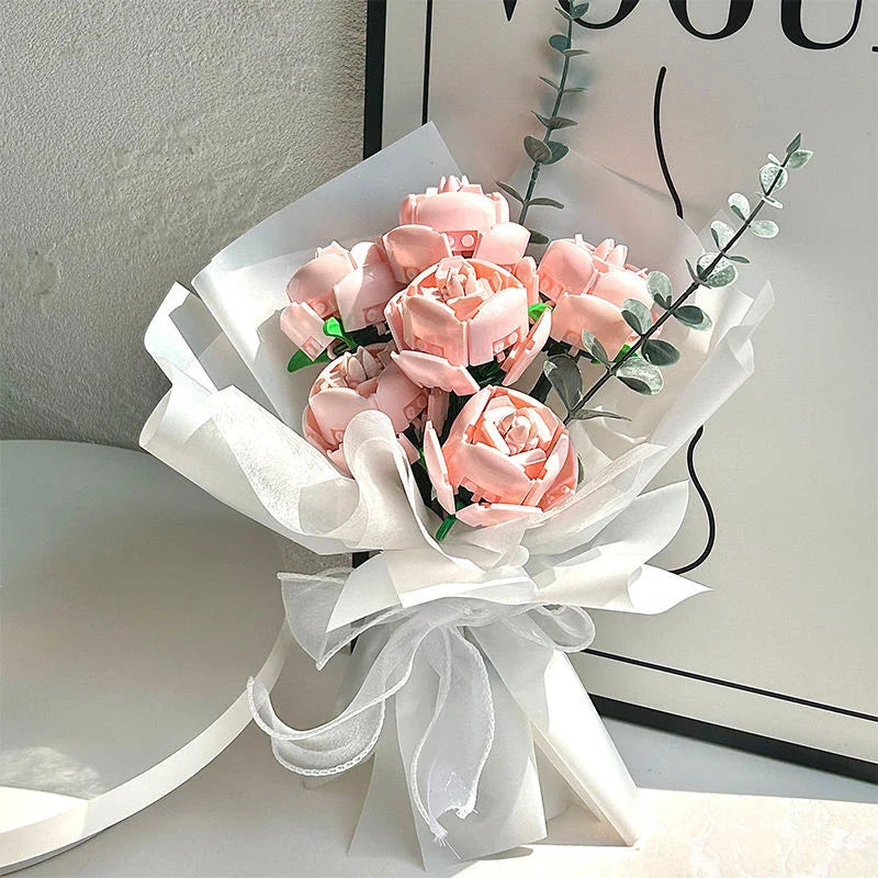 Elegant rose bouquet flower pot with 11 vibrant rose blooms in pink, red, or blue