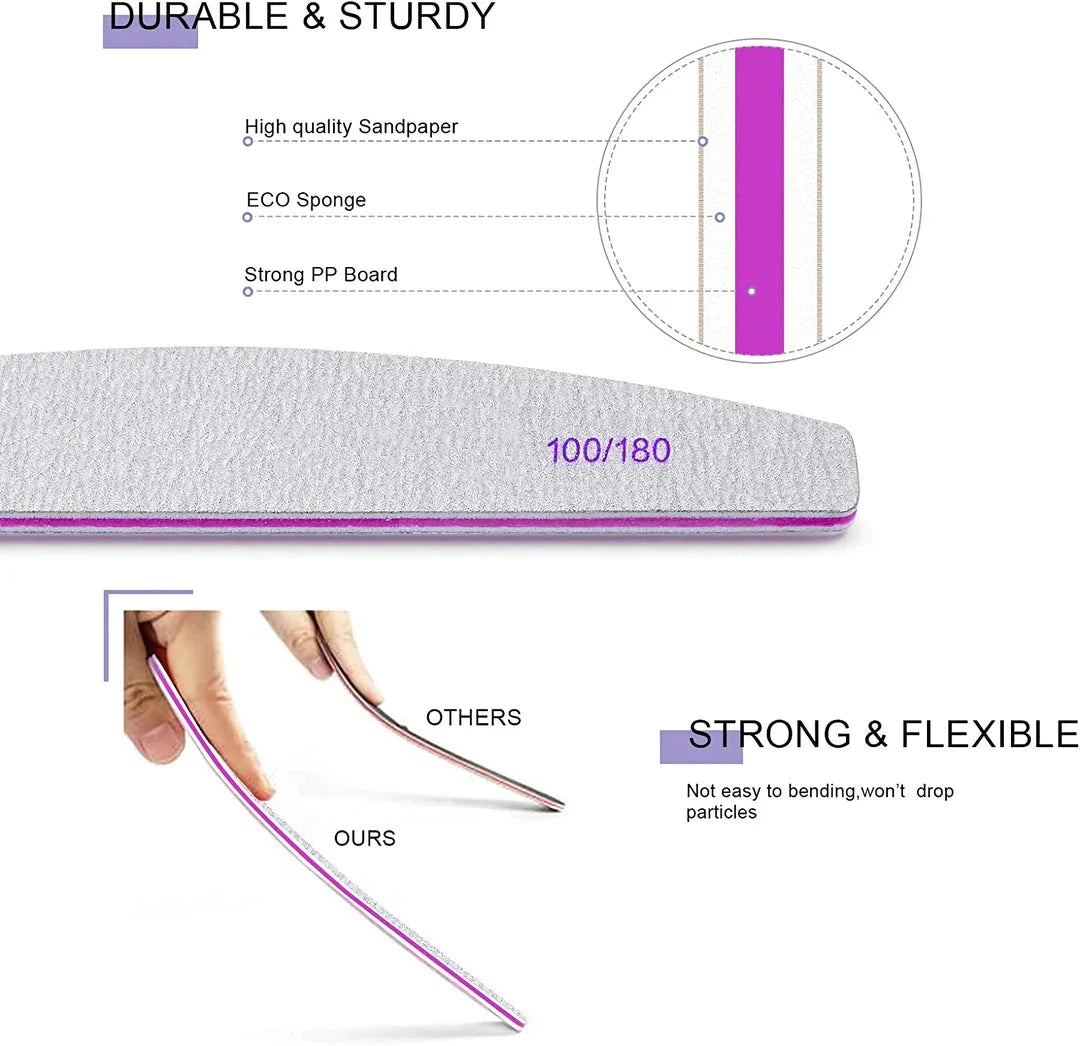 Premium double-sided emery board nail files with 100/180 grit for shaping and smoothing nails