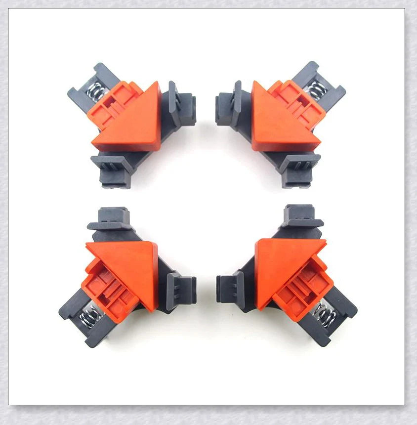 High-quality woodworking corner clamp set with 60°, 90°, and 120° angle heads for precise alignment and secure clamping