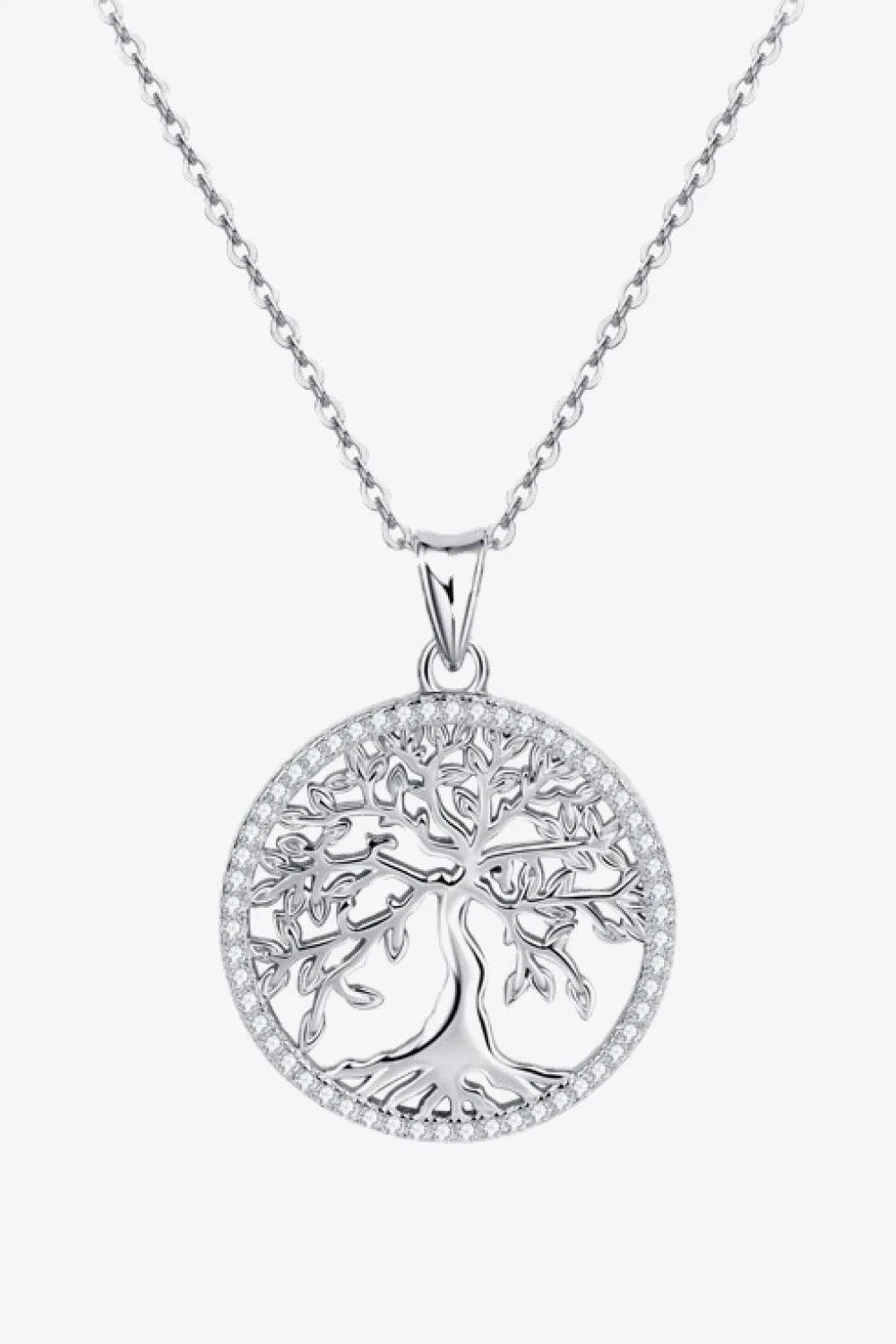 925 Sterling Silver Moissanite Tree Pendant Necklace with Adjustable Chain