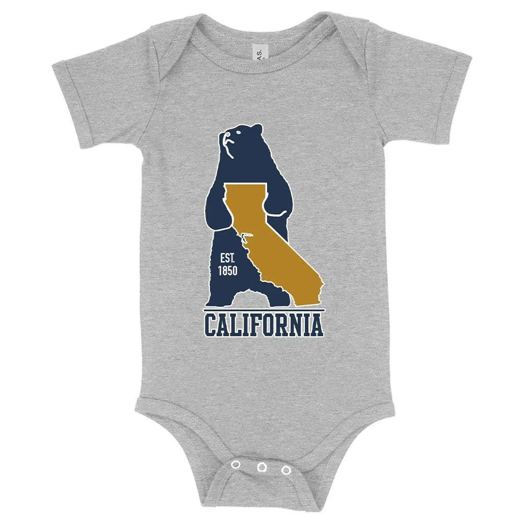 Soft, comfortable and ethically-made baby onesie featuring a vintage California bear design, perfect for newborns to 24 months