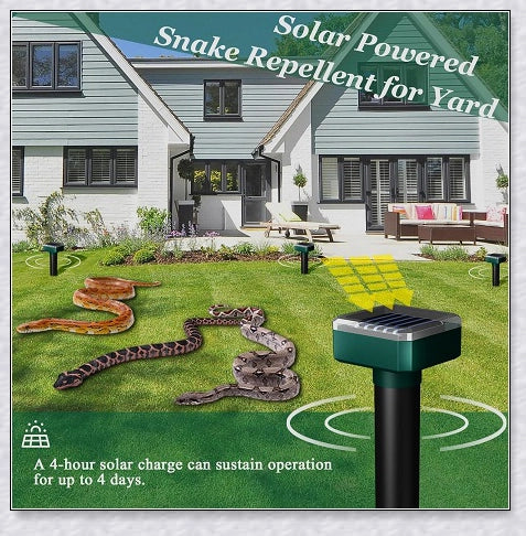 Premium solar-powered snake repellent device with ultrasonic waves for effective pest deterrence in UK gardens
