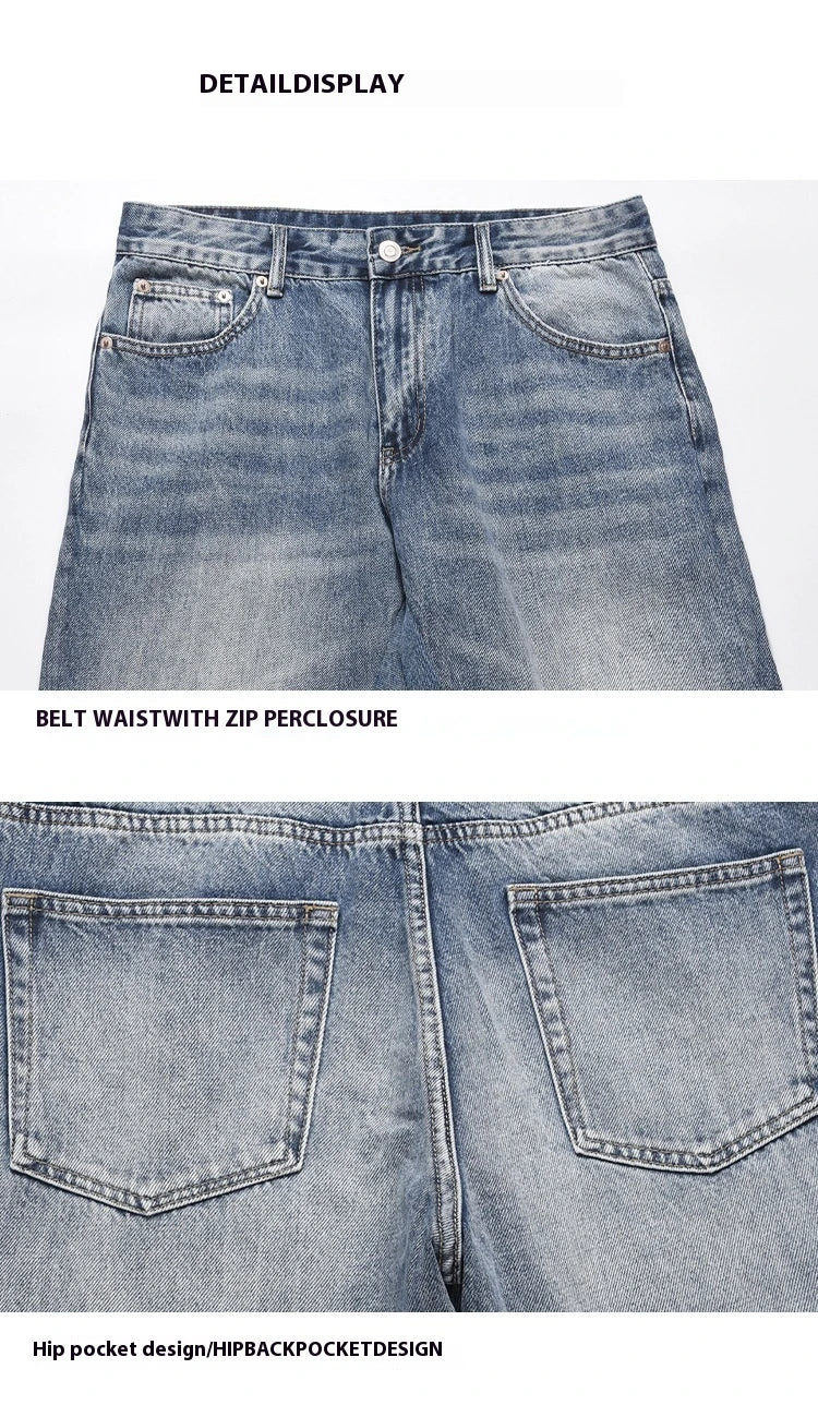 Premium British men's straight relaxed fit jeans in a vibrant blue colour