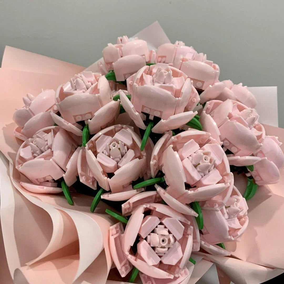 Elegant rose bouquet flower pot with 11 vibrant rose blooms in pink, red, or blue