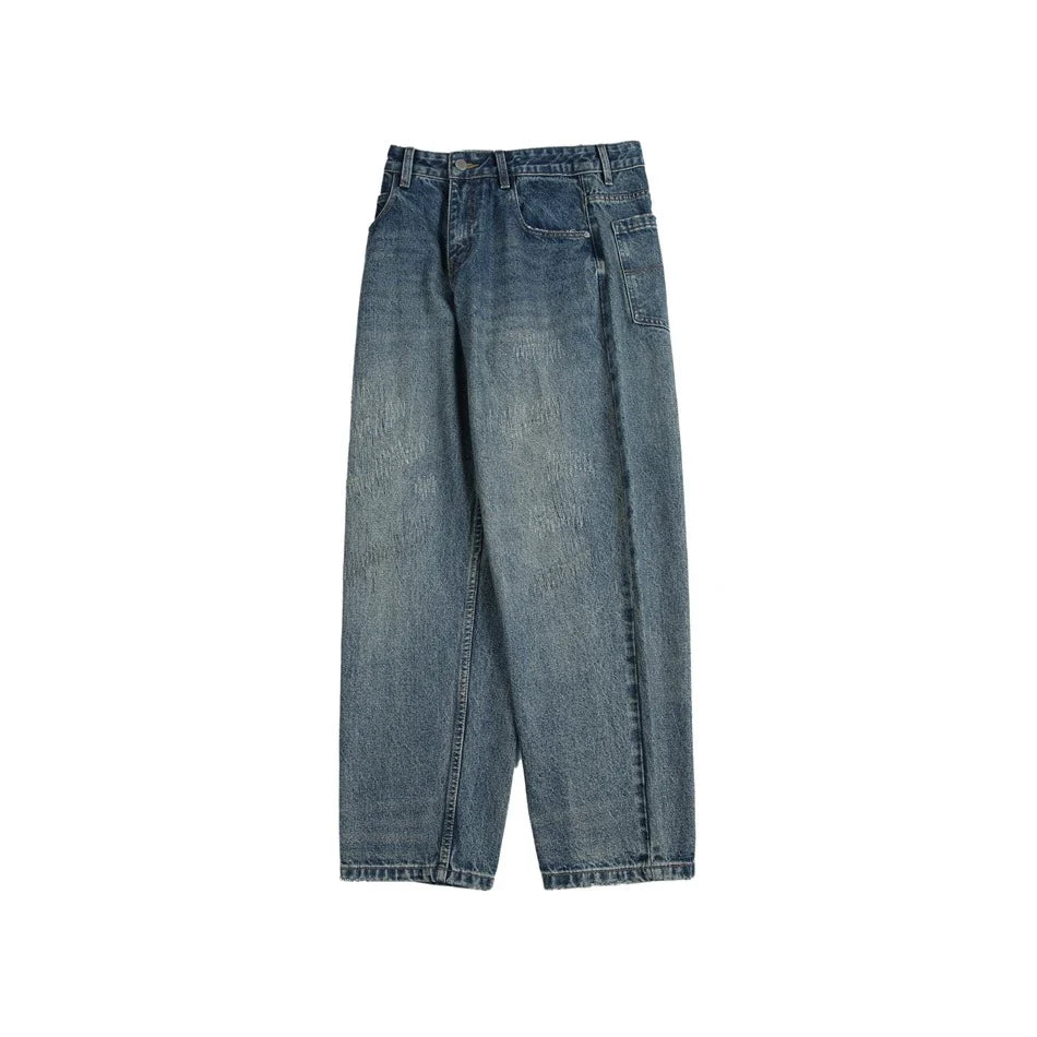 Autumn New Retro Loose Jeans in dark blue colour with straight-leg silhouette and premium cotton fabric