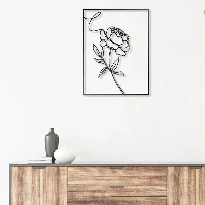 Stylish minimalist iron wall decor with elegant rose flower artwork, perfect for home and office spaces