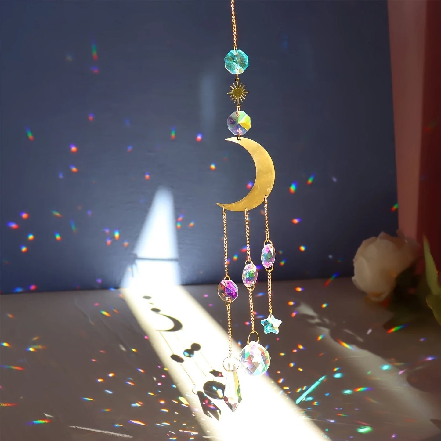Radiant Crystal Sun Catcher with captivating light display, elevating home decor with nature-inspired elegance