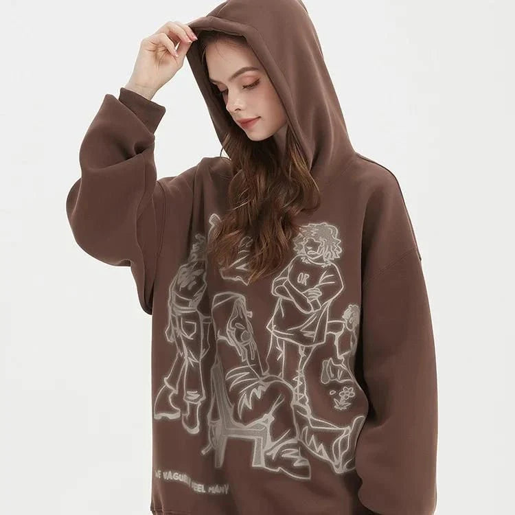 Vibrant Harajuku-inspired anime graphic hoodie with loose, comfortable fit and full-length sleeves