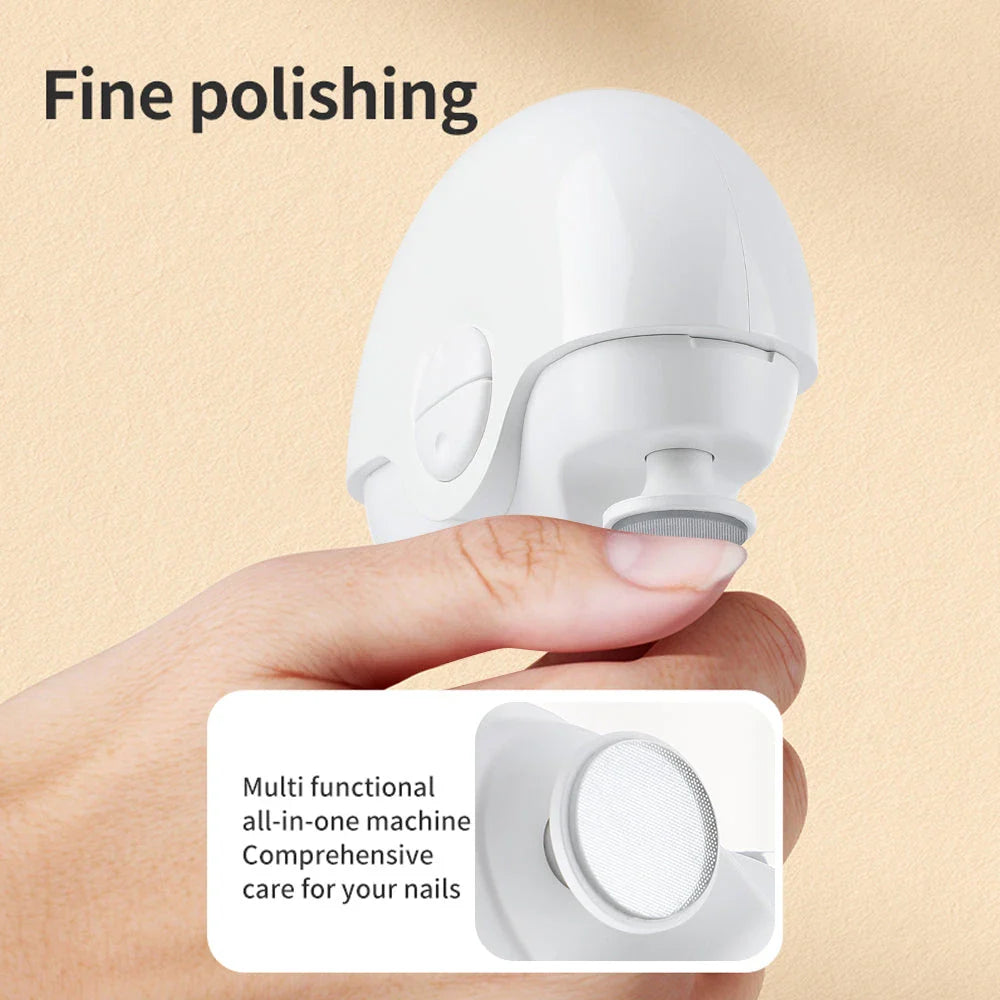 Premium 2-in-1 electric nail clipper and polisher with adjustable settings for trimming and polishing, built-in nail clippings compartment, and rechargeable battery