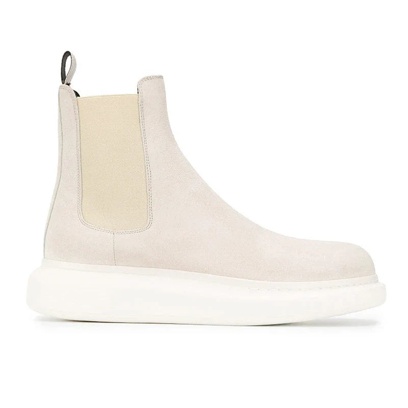 Premium British round toe leather boots in beige, featuring a sturdy sole and classic design