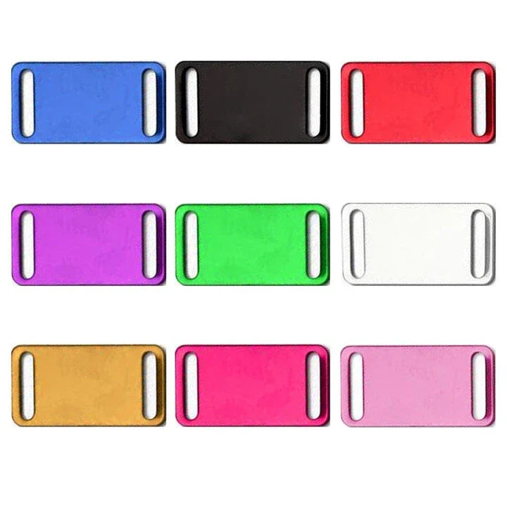 Trendha's personalised dog ID tags in 9 vibrant colours, made from durable aluminium for long-lasting use.