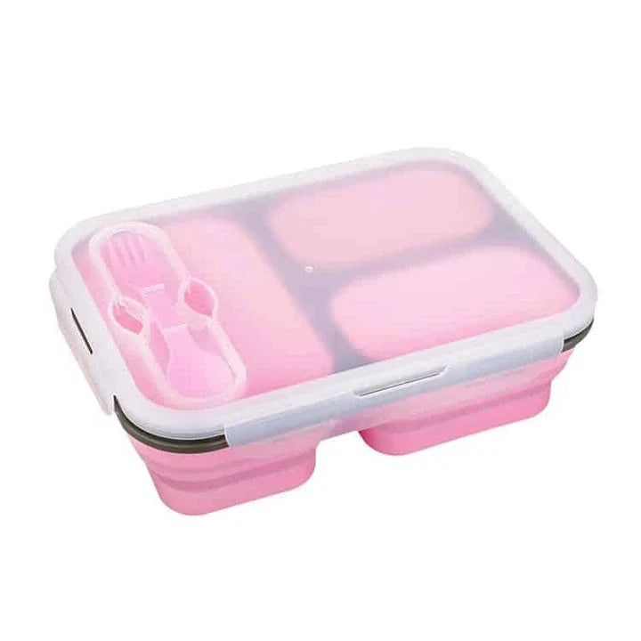 Collapsible silicone lunch box in orange colour, featuring a leakproof design and 1100ml capacity for on-the-go meals.