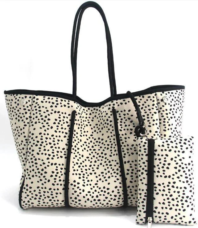 A neoprene beach bag in a stylish design, perfect for British summer adventures at the coast