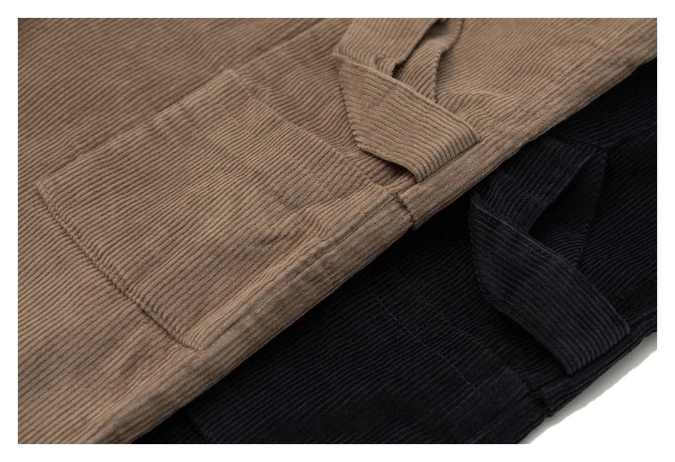 Retro corduroy straight-leg casual trousers for men in khaki and navy blue colours