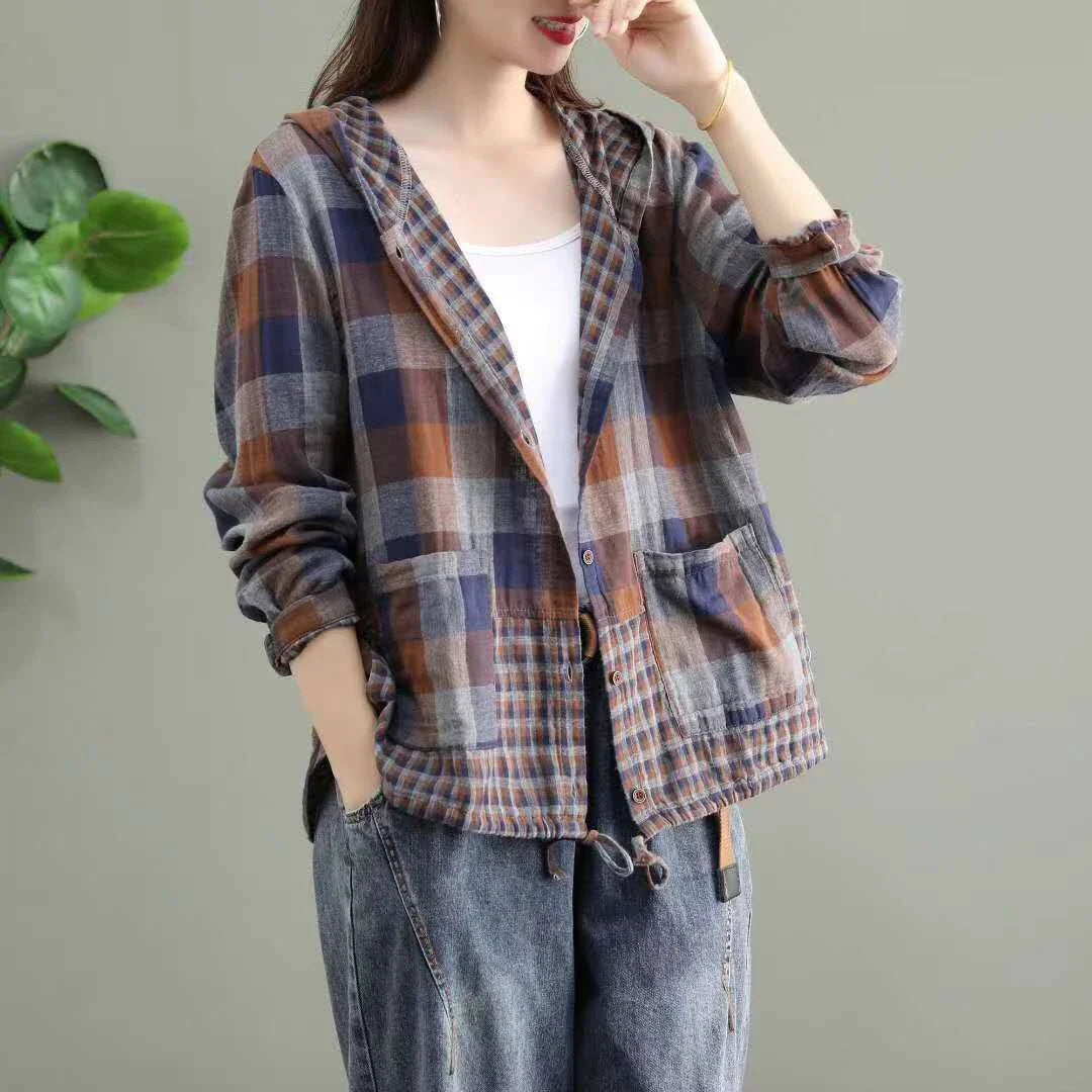 Premium plaid cotton hooded jacket in various colours, showcasing classic British style and modern comfort