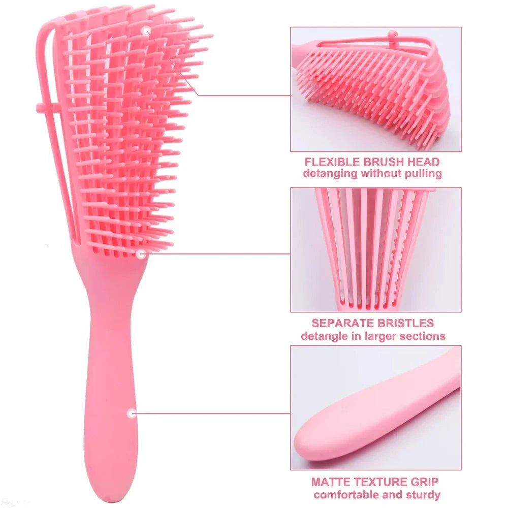 Trendha Compact Detangling Hair Brush with Scalp Massager for Effortless Travel in Green with Small Comb Accessory