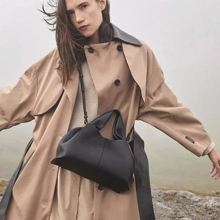 Sophisticated ruched pleated PU leather tote bag in beige, grey, and black colours